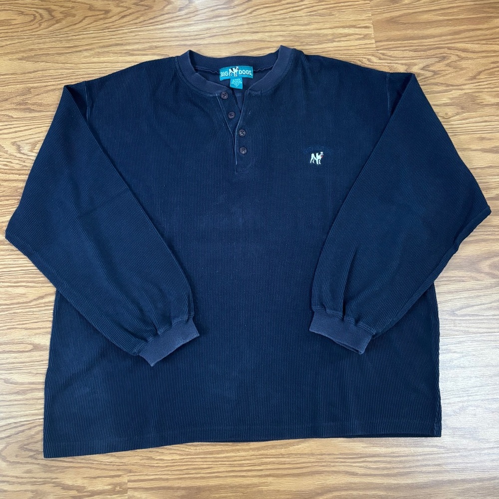VINTAGE Big Dogs Navy Blue Henley Long Sleeve Size 1X Loungewear Athletic